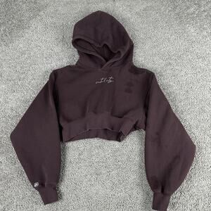 Vitality Balance Hoodie Womens Medium Brown Cropped Graphic Sweatshirt Pullover